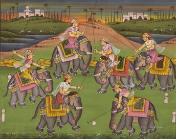 Elephant Painting - Indian women on elephant playing ball